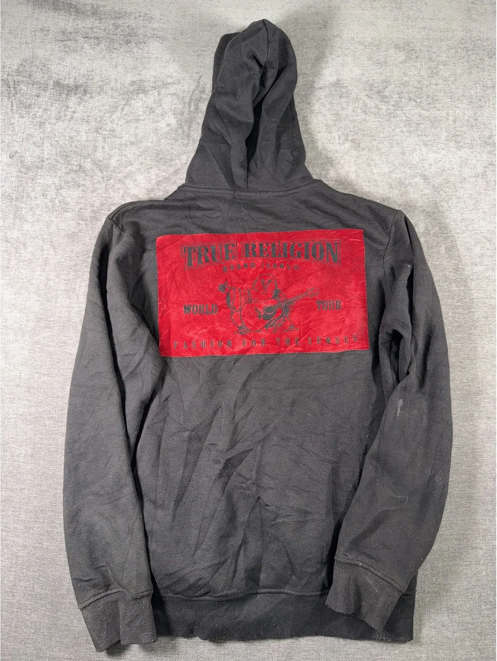 True Religion Men's Black Full Zip Hoodie with Red Logo M/M
